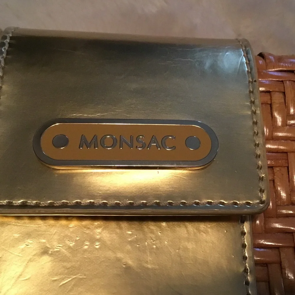 Monsac Wicker & Gold Patent Leather Shoulder/Crossbody Bag